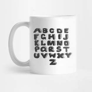 English alphabet 3D. Back to school soon. Letters for children. Study. Mug